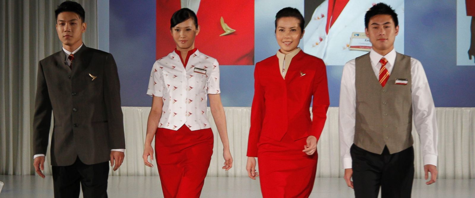 PHOTO:The South China Morning Post reported Cathay Pacific flight attendants are asking the airline to redesign its uniforms for women because they are too revealing and may provoke sexual harassment.
