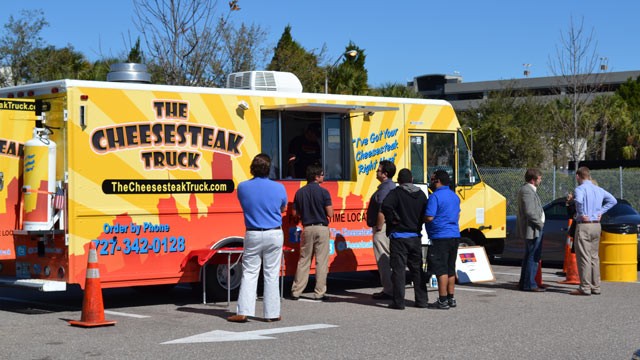 PHOTO: The Cheesesteak Truck can be found at Tampa International Airport once every week. The airports food truck pilot program was extended after a 30-day trial and will be in place until at least August 2013.