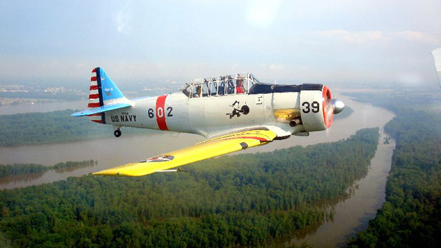 PHOTO: Acadia Air Tours offers flights in vintage fighter planes over Bar Harbor, Maine.