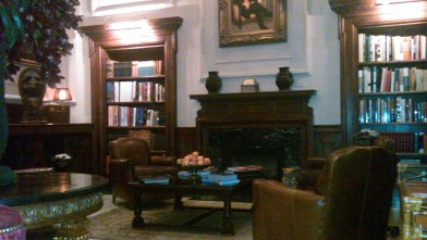 PHOTO: This Montreal hotel's library is located right off the lobby and has a great assortment of books, plus a fabulous fireplace.