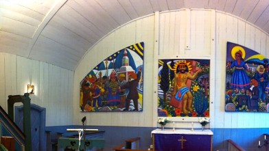 PHOTO: The more traditional, but equally beautiful, church in Jukkasjärvi, population 900.