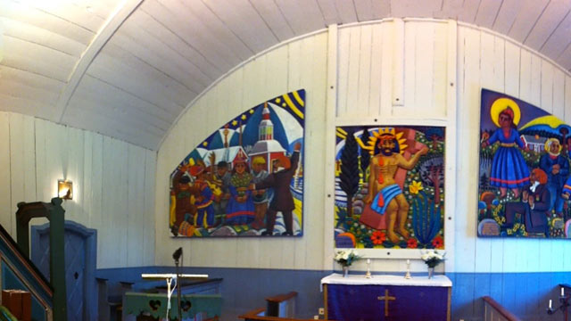 PHOTO: The more traditional, but equally beautiful, church in Jukkasjärvi, population 900.