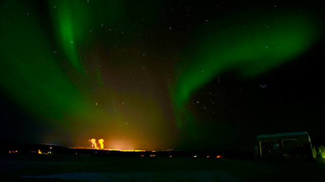PHOTO: The Northern Lights over the mining town of Kiruna, 10 miles from Jukkasjärvi.