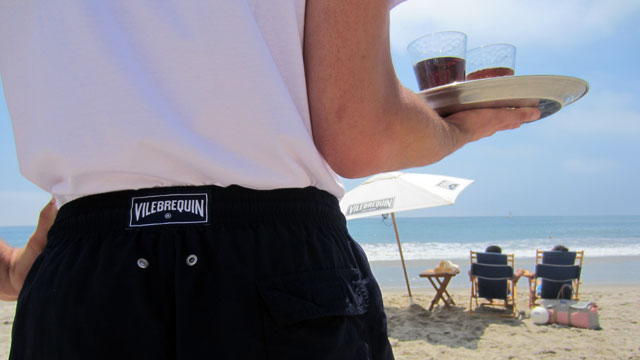 PHOTO: Saint Tropez meets Santa Monica on the beach at the Fairmont Miramar Hotel & Bungalows, where the beach butlers are outfitted in Vilebrequin swim trunks for the first time this summer.