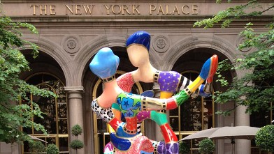 PHOTO: This summer, The Palace Hotel courtyard debuted a large, hand-painted, multi-colored bronze sculpture by artist Dorit Levinstein entitled "Renoir's Dancers."