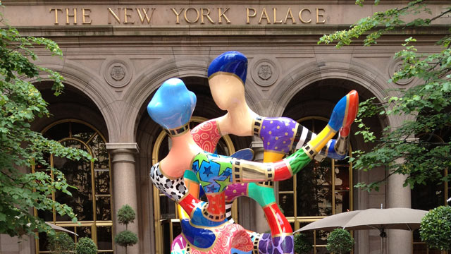 PHOTO: This summer, The Palace Hotel courtyard debuted a large, hand-painted, multi-colored bronze sculpture by artist Dorit Levinstein entitled "Renoir's Dancers."