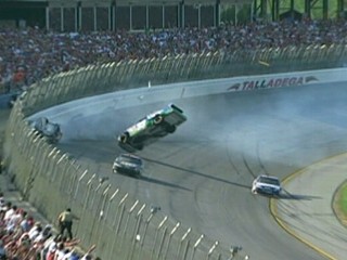 VIDEO: NASCAR fans were injured by flying debris in Talladega; the driver was unhurt.