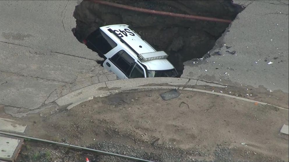 Massive Sinkhole Swallows Police Car Video - ABC News