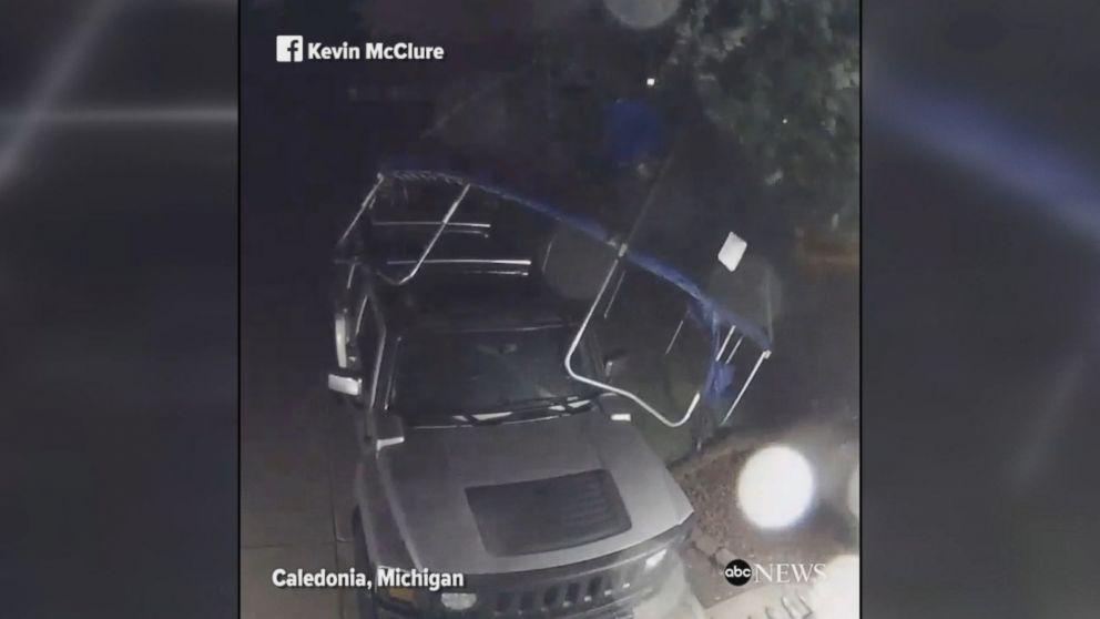 WATCH:  Wind flips trampoline onto SUV