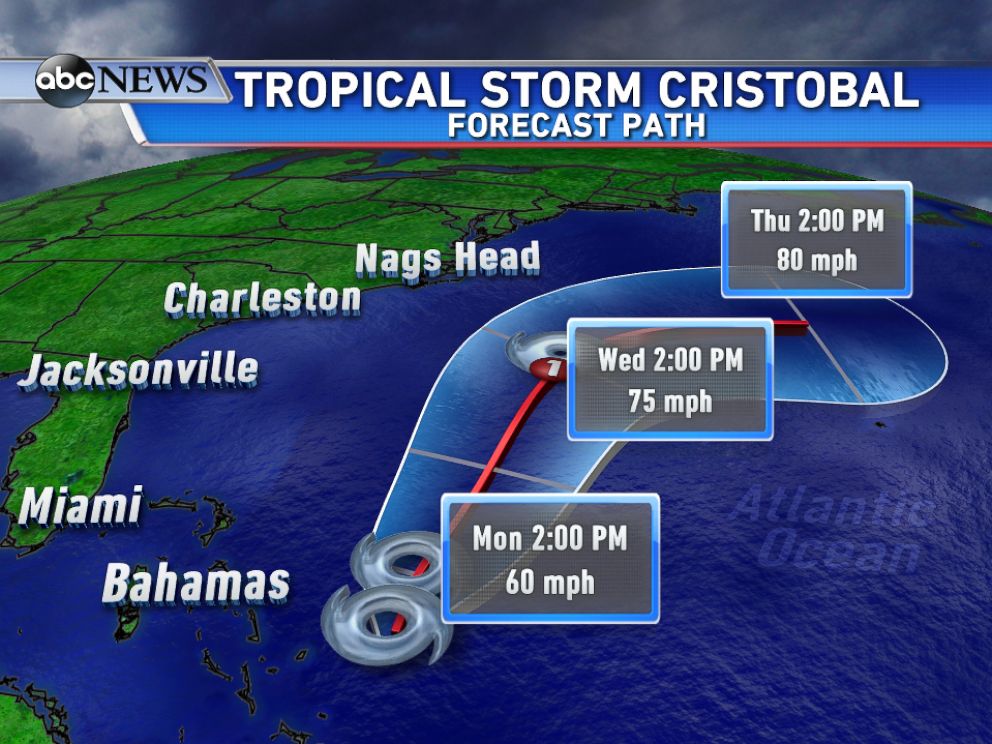 PHOTO: Sunday evening forecast track for Tropical Storm Cristobal.