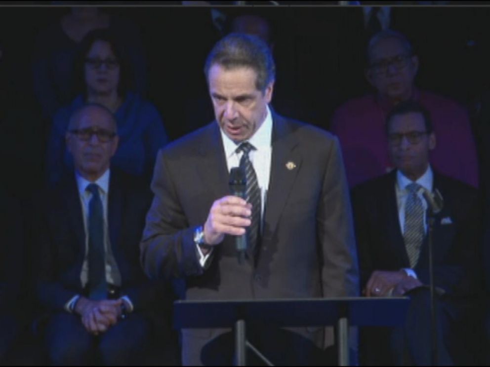PHOTO: New York Governor Andrew Cuomo delivers remarks at the funeral for New York City police officer Rafael Ramos on Saturday, Dec. 27, 2014.