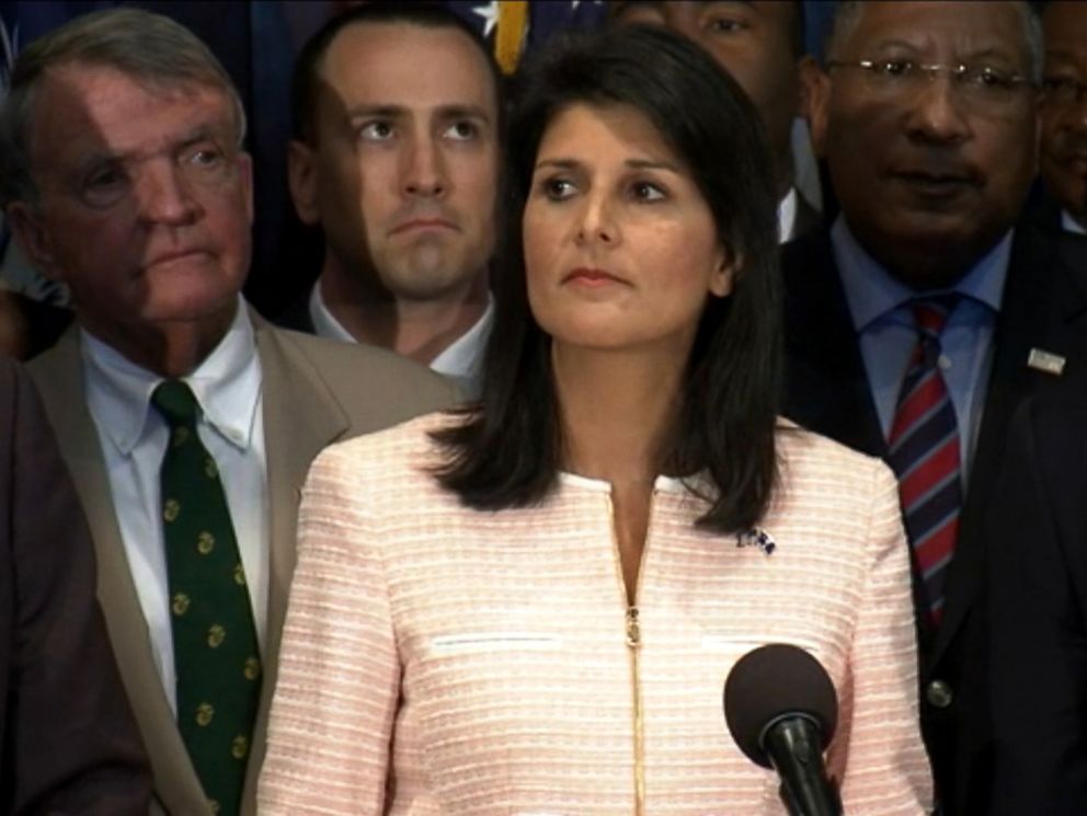 PHOTO: South Carolina Gov. Nikki Haley asked that the Confederate battle flag be removed from the state capitol in the wake of the shootings at Emanuel AME church.
