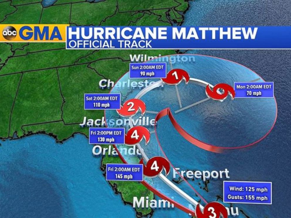 PHOTO: Hurricane Matthew is expected to strengthen to a Category 4 with 145 mph winds before approaching Florida, according to an advisory issued by the National Hurricane Center at 8 a.m. ET Thursday.