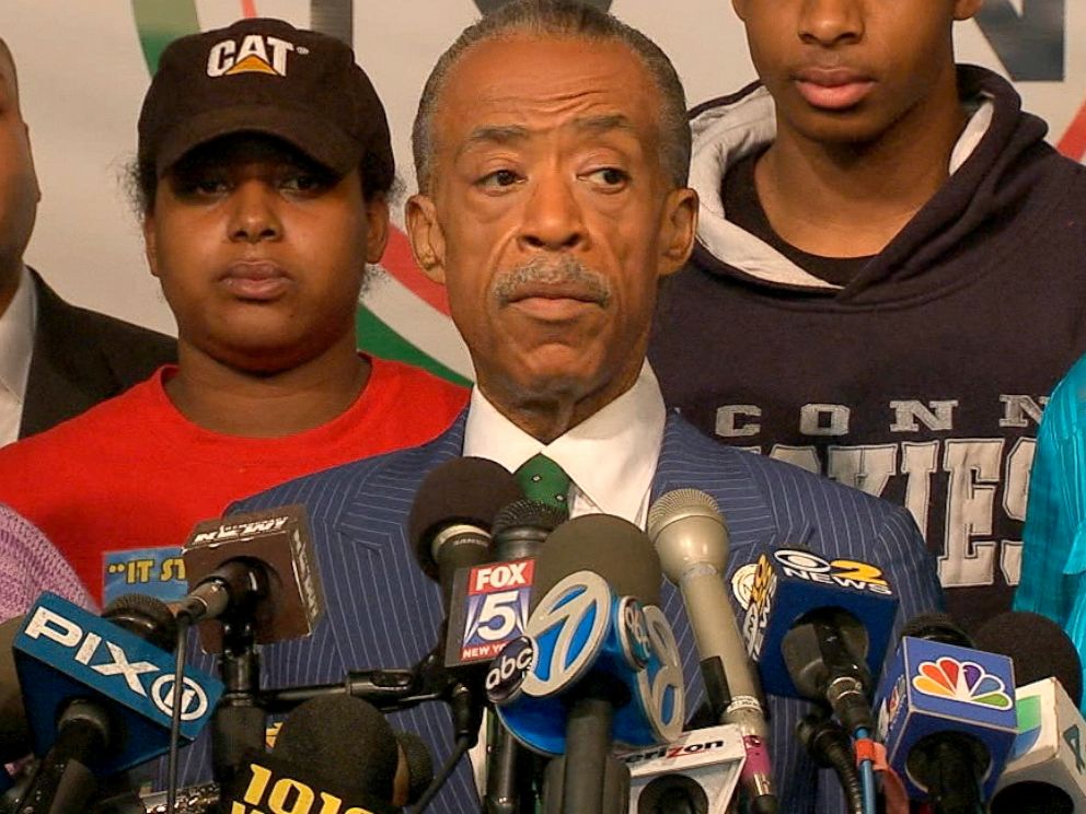 PHOTO: Al Sharpton holds a press conference, Dec. 3, 2014, in New York City with the family of Eric Garner on the grand jury decision not to indict an NYPD police officer in the chokehold death of Eric Garner back in July.