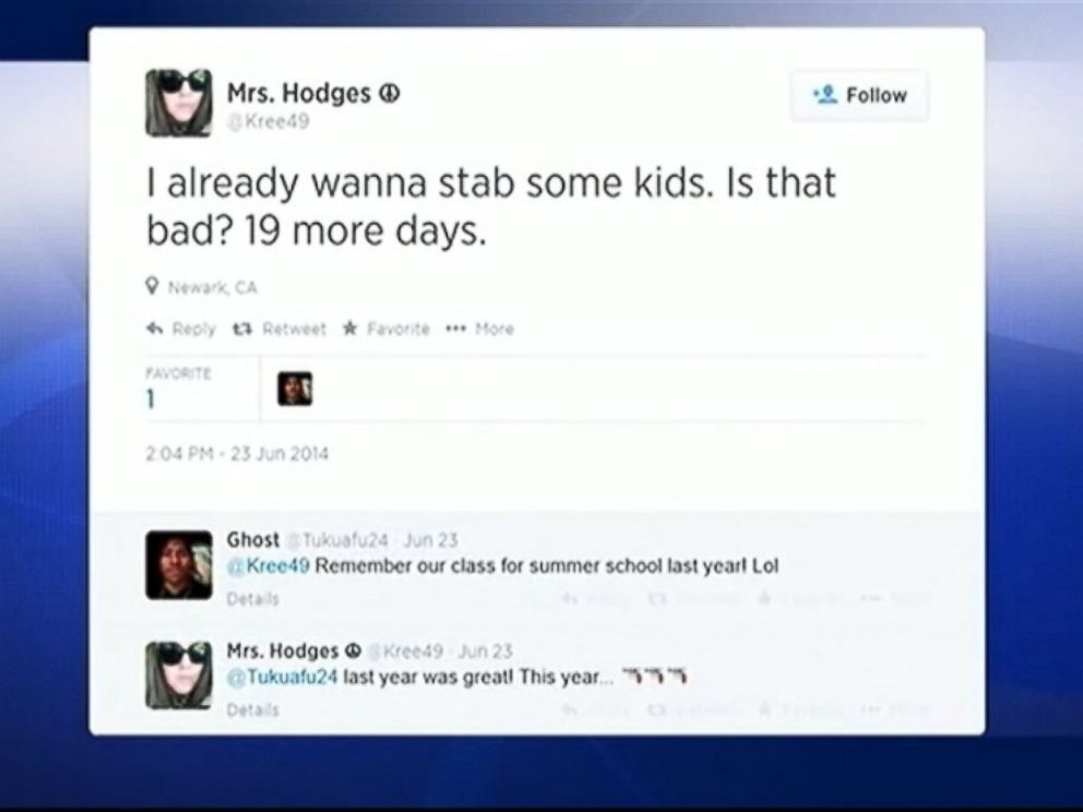 PHOTO: A tweet allegedly from Newark Memorial High School teacher Krista Arata Hodges.