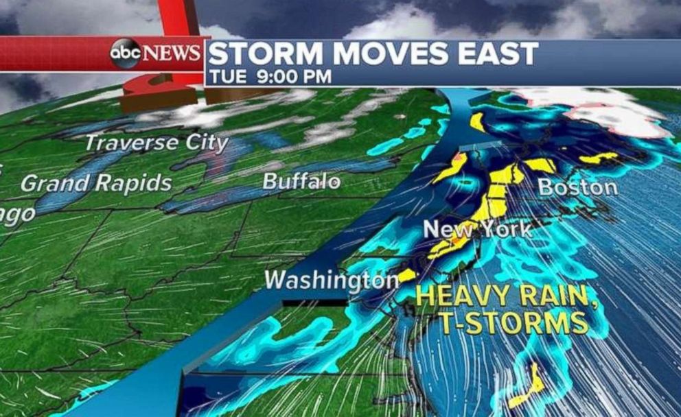 A storm system is forecast to move into the Northeast Tuesday evening.