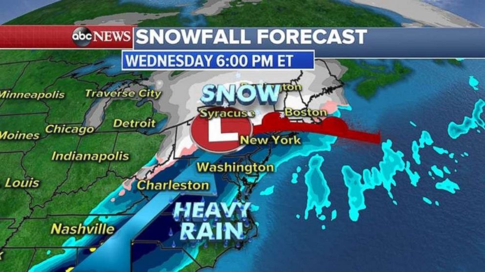 ABC News A storm system is expected to hit the the East Coast on Wednesday evening