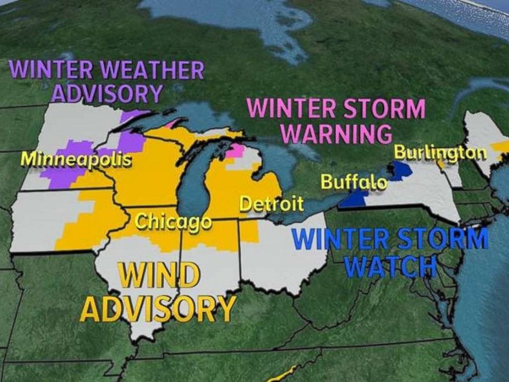 PHOTO: Winter Weather Alerts and Wind Advisories were issued for 12 states on Tuesday.