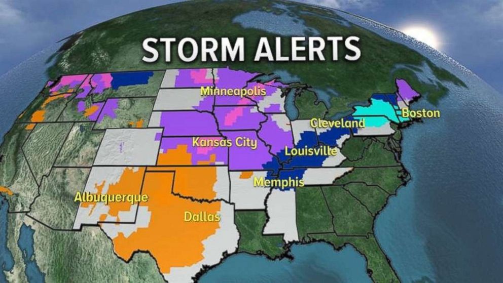 PHOTO: Dozens of states were under storm warnings, advisories and watches on Thursday.