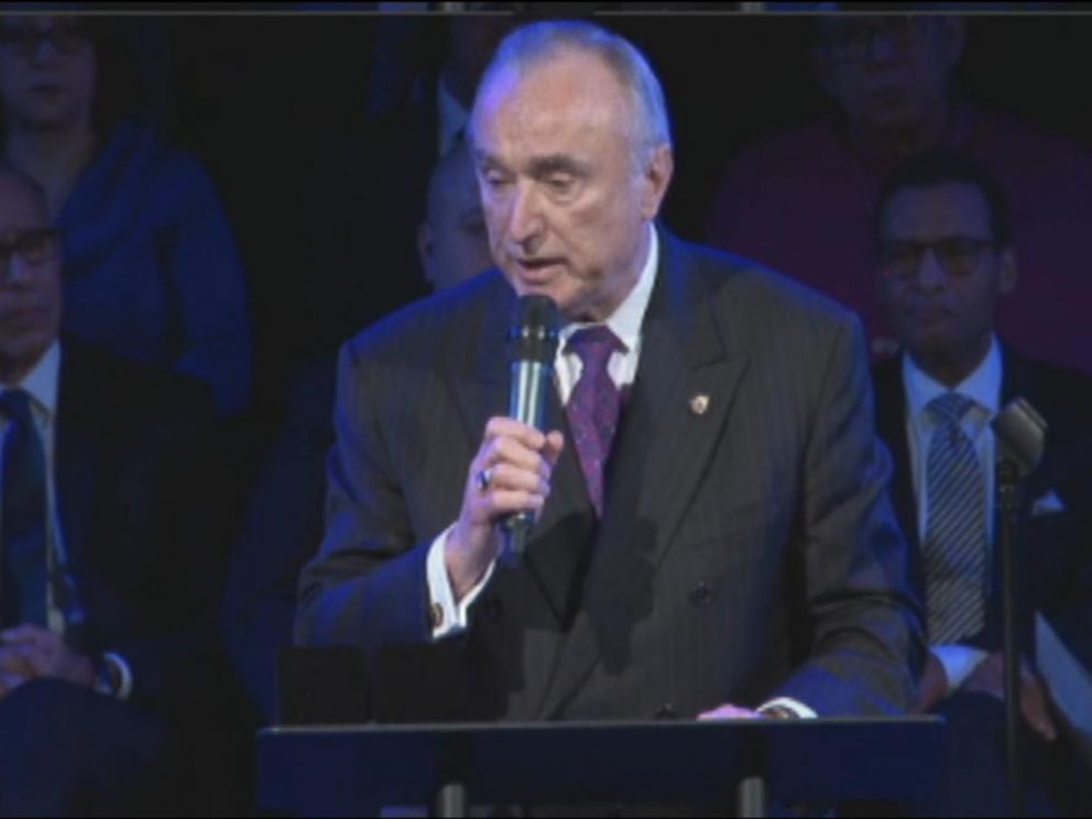 PHOTO: New York City Police Commissioner William J. Bratton delivers remarks at the funeral for New York City police officer Rafael Ramos on Saturday, Dec. 27, 2014.