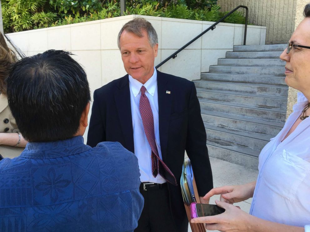 PHOTO: Birney Bervar addresses reporters outside the federal courthouse in Honolulu, July 10, 2017. Bervar was appointed the attorney for Ikaika Kang, a 34-year-old active duty soldier who has been accused of trying to aid the Islamic State.