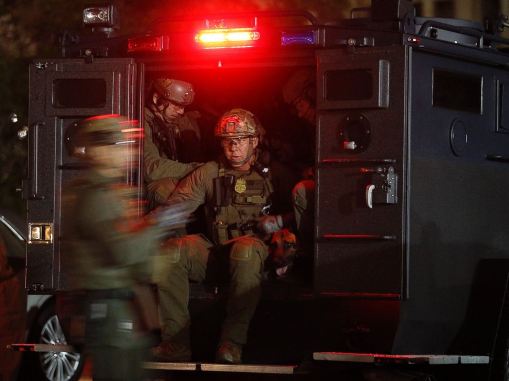 PHOTO: ATF agents during a raid conducted in Los Angeles, May 17, 2017. Twenty-one members and associates of MS-13 were arrested in the early morning hours as hundreds of federal and local law enforcement officers served arrest and search warrants.