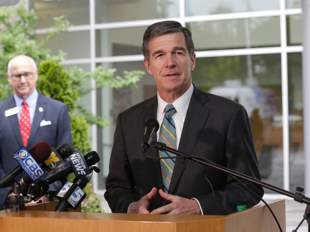 PHOTO: North Carolina Gov. Roy Cooper makes remarks during a news conference at Credit Suisse in Morrisville, N.C., May 9, 2017.