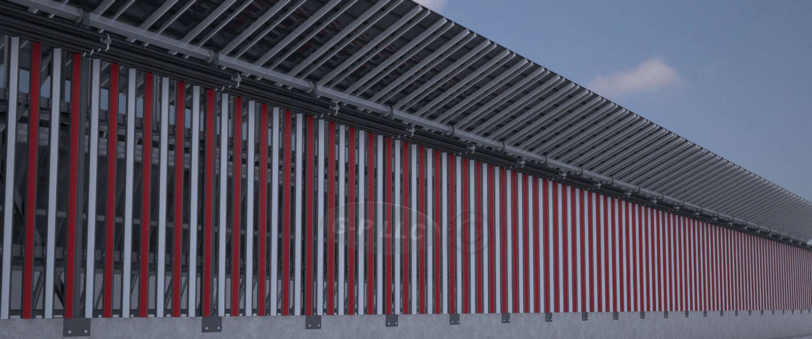 PHOTO: A rendering of the side of a border wall concept that faces the U.S. that incorporates solar panels into the design. 