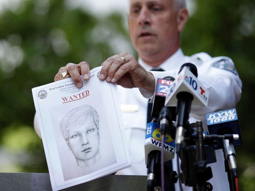 PHOTO: West Goshen Police Chief Joseph Gleason holds a sketch of a suspected road rage shooter during a news conference outside police headquarters, June 30, 2017, in West Goshen, Pa.