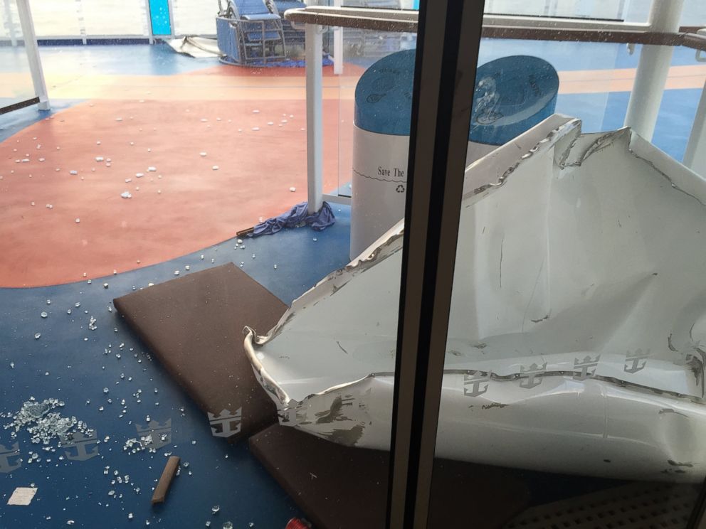 PHOTO:This image made available by Flavio Cadegiani shows damage to Royal Caribbeans ship Anthem of the Seas, Feb. 8, 2016.