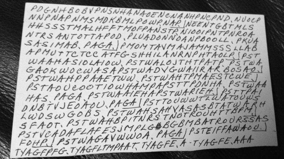 PHOTO: This undated family photo shows the front of an index card filled with letters written by Dorothy Holm.
