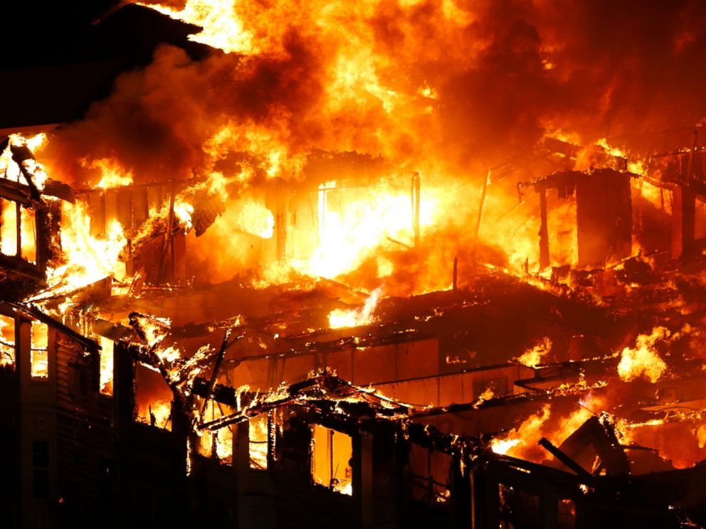 PHOTO: An apartment complex is engulfed by flames, Jan. 21, 2015, in Edgewater, N.J.