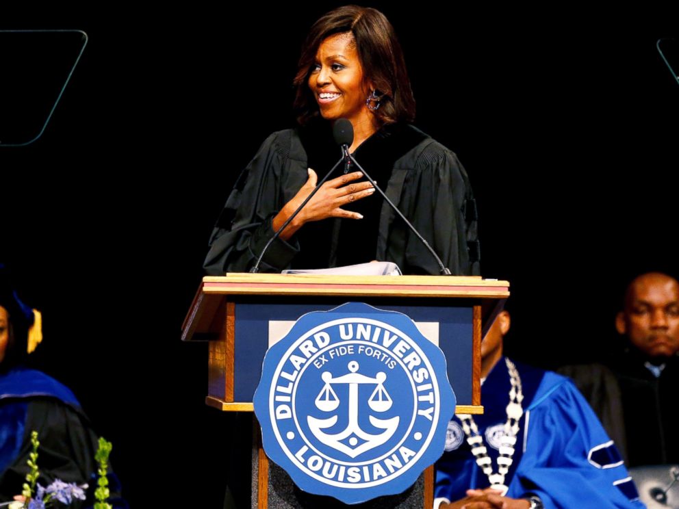 PHOTO: First lady Michelle Obama delivers the commencement address to graduates of Dillard University in New Orleans, May 10, 2014.