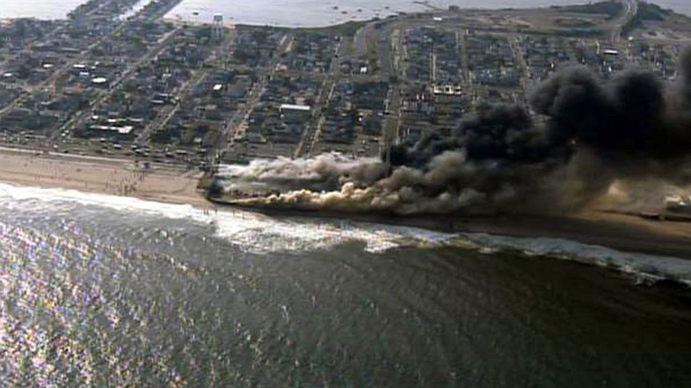 PHOTO: An aerial view of a raging fire in Seaside Park, N.J., Sept. 12, 2013.