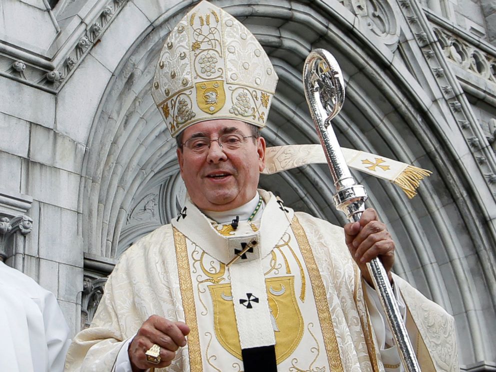 PHOTO: Archbishop John J. Myers stands outside Cathedral Basilica of the Sacred Heart in Newark, NJ