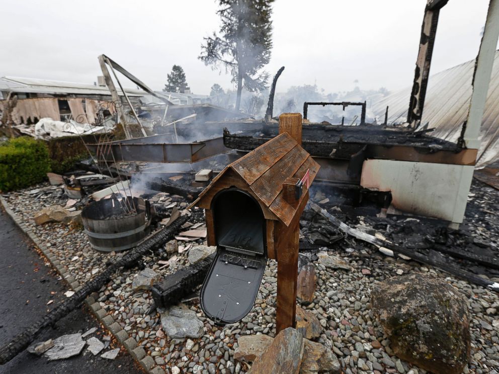 PHOTO: A mailbox is all that remains of one of four mobile homes which were destroyed in a gas fire Sunday, Aug. 24, 2014, at the Napa Valley Mobile Home Park, in Napa, Calif.