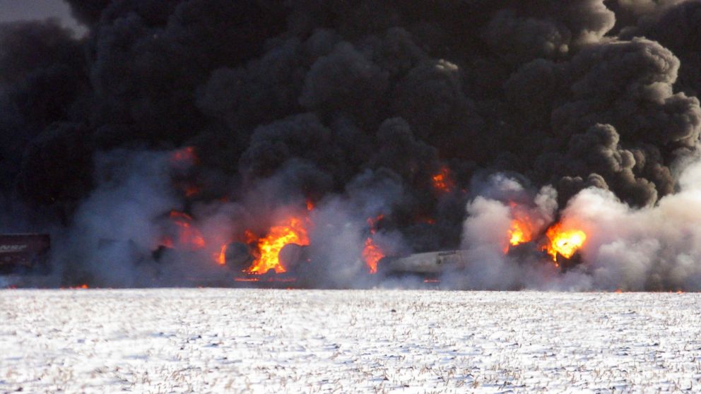 PHOTO: A train derailment and fire occurred west of Casselton, N.D., Dec. 30, 2013.