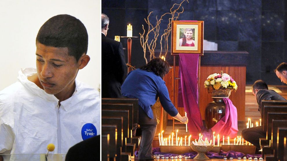 PHOTO: Philip Chism, 14, stands during his arraignment for the death of Danvers High School teacher Colleen Ritzer in Salem District Court, Oct. 23, 2013, People attend a prayerful reflection for Ritzer in Worcester, Mass., Oct. 25, 2013.