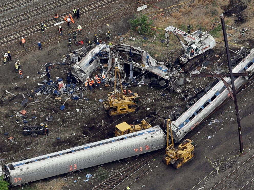 PHOTO: Emergency personnel work at the scene of a deadly train derailment in this May 13, 2015 file photo in Philadelphia.