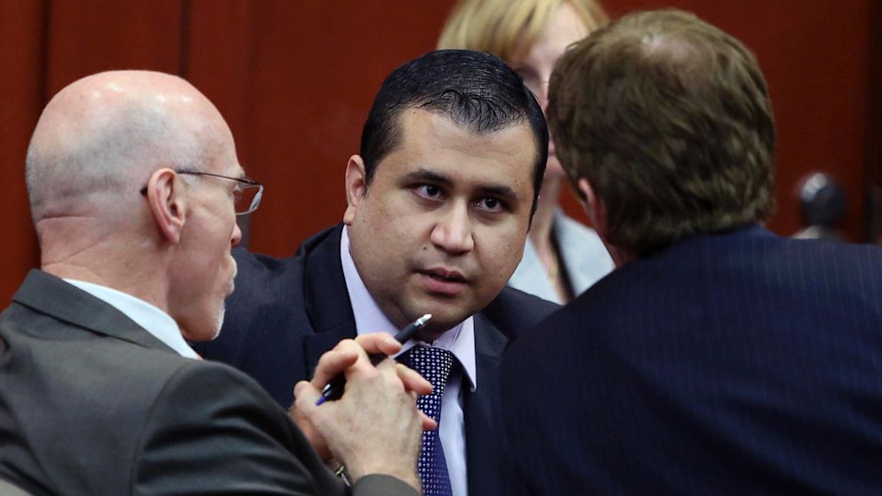 PHOTO: George Zimmerman, center, talks to his attorneys Don West, left, and Mark OMara during jury deliberations in his trial in Seminole circuit court in Sanford, Fla. Saturday, July 13, 2013.