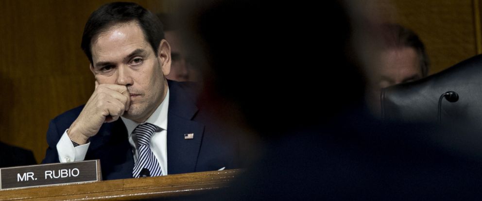 PHOTO: Senator Marco Rubio, a Republican from Florida, listens during a Senate Intelligence Committee hearing in Washington, on March 30, 2017.