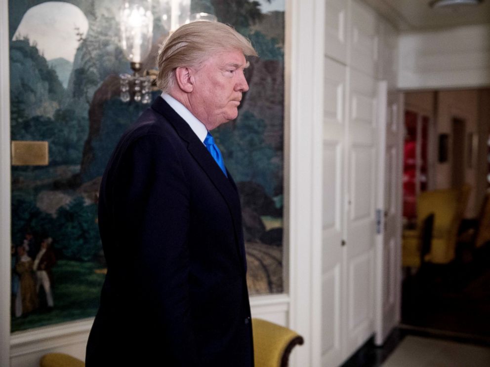 PHOTO: President Donald Trump arrives to deliver a statement in the Diplomatic Room at the White House in Washington, June 14, 2017, after House Majority Whip Steve Scalise was shot in nearby Alexandria, Va.