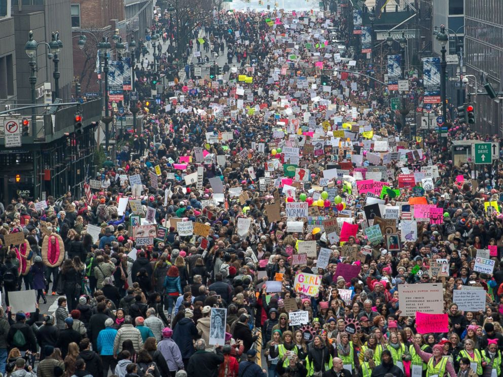 PHOTO: Demonstrators march during the Womens March, Jan. 21, 2017 in New York City. 