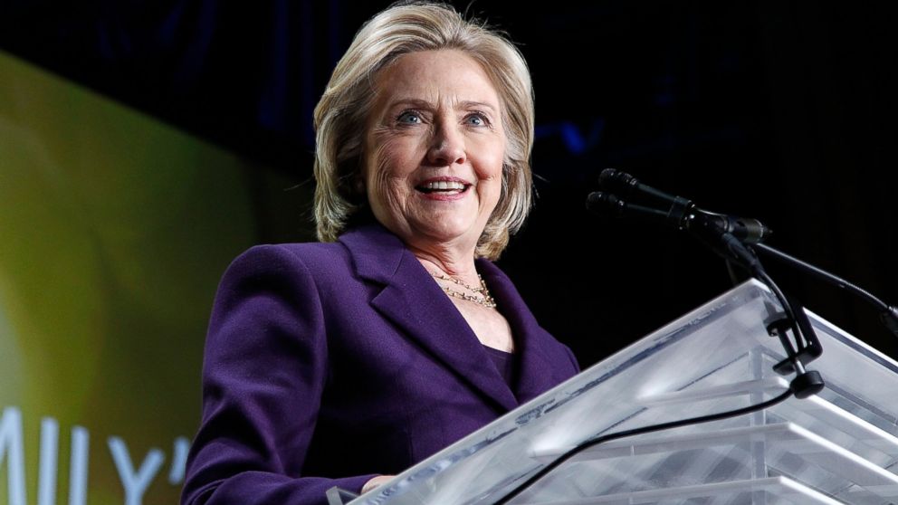 PHOTO: Hillary Clinton speaks after receiving the "We Are EMILY" award at the EMILYs List 30th Anniversary Gala at Hilton Washington Hotel on March 3, 2015 in Washington, DC.