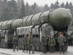 PHOTO: Russian Topol ICBM missiles pictured during a rehearsal for the nations annual Victory Day parade, 50 km outside Moscow in Yushkovo, Russia, March 18, 2008.
