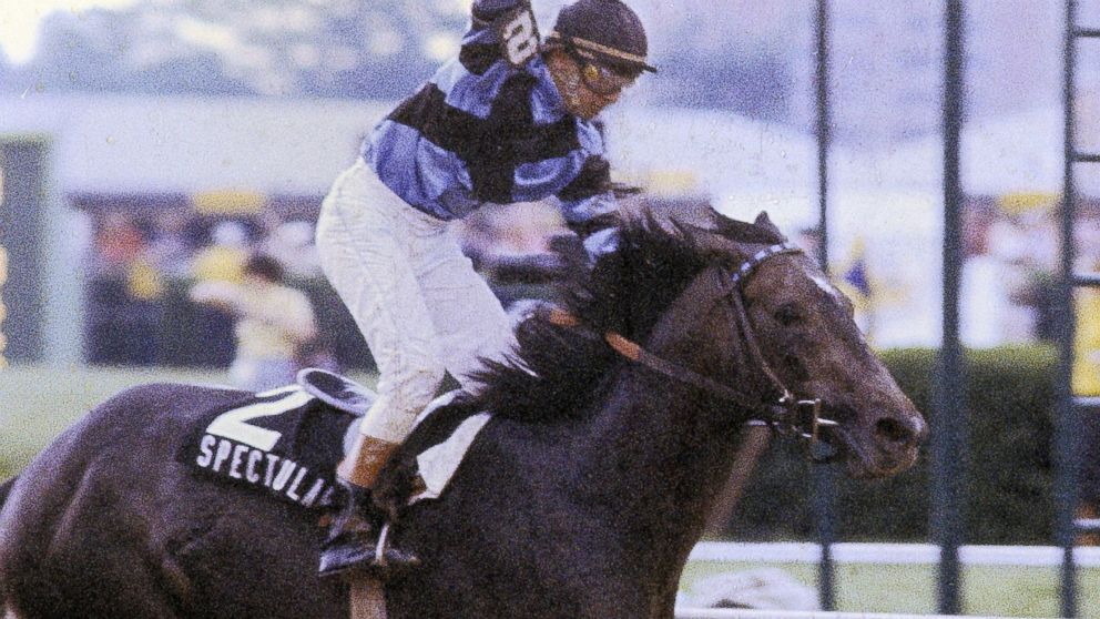 PHOTO: Jockey Ronnie Franklin sits atop of Spectacular Bid during the Preakness Stakes, May 18, 1979, at Pimlico Race Track in Baltimore, Maryland.