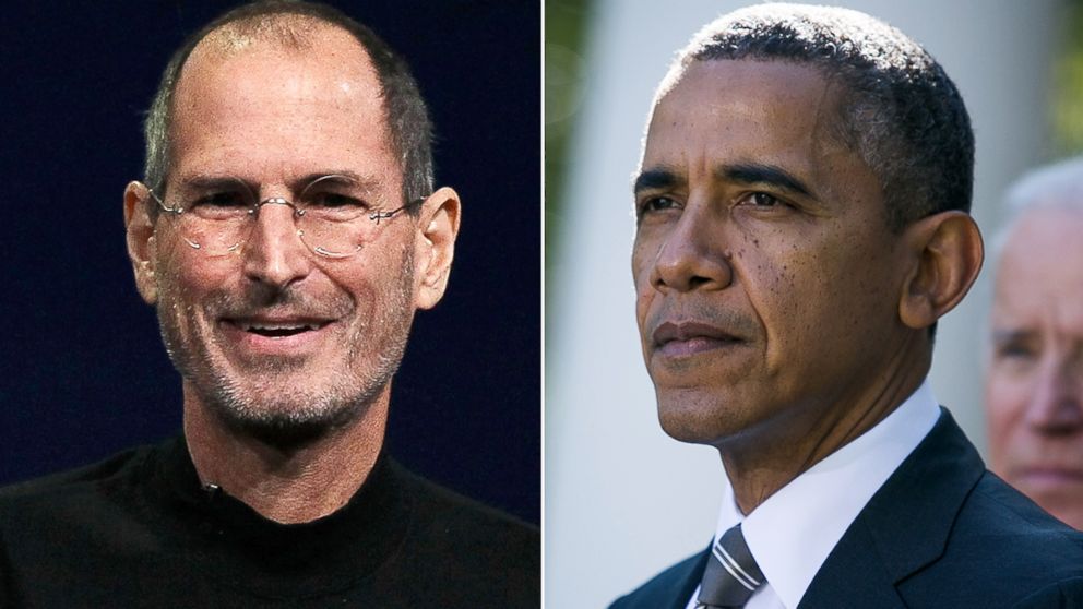 PHOTO: Apple CEO Steve Jobs, left, speaks during an Apple Special event, March 2, 2011, in San Francisco. U.S. President Barack Obama in the Rose Garden of the White House, Oct. 18, 2013, in Washington.