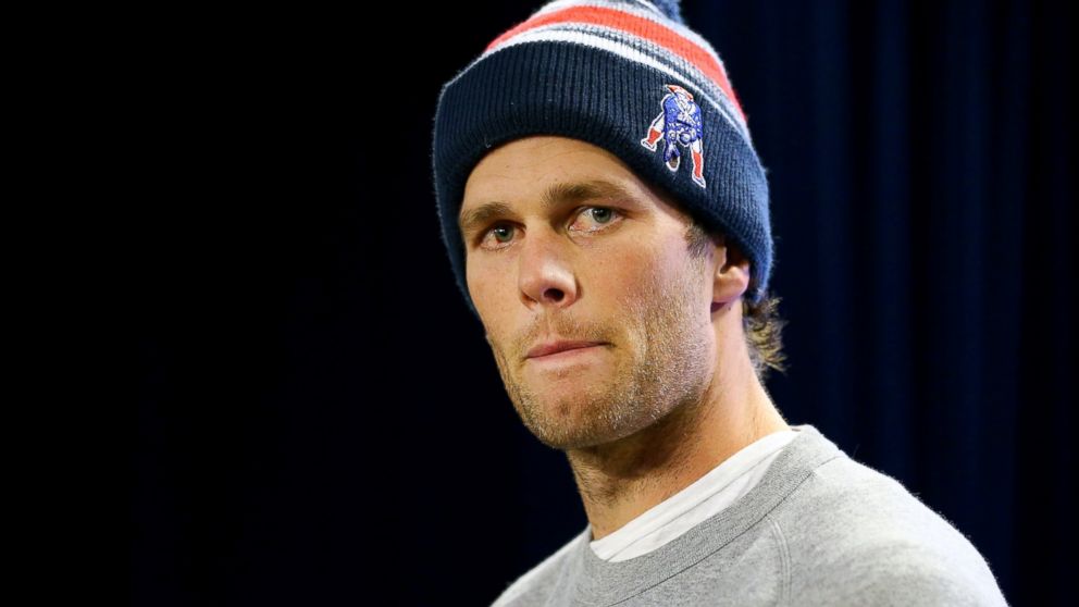 PHOTO: New England Patriots quarterback Tom Brady talks to the media during a press conference to address the under inflation of footballs used in the AFC championship game, Jan. 22, 2015, in Foxboro, Mass.
