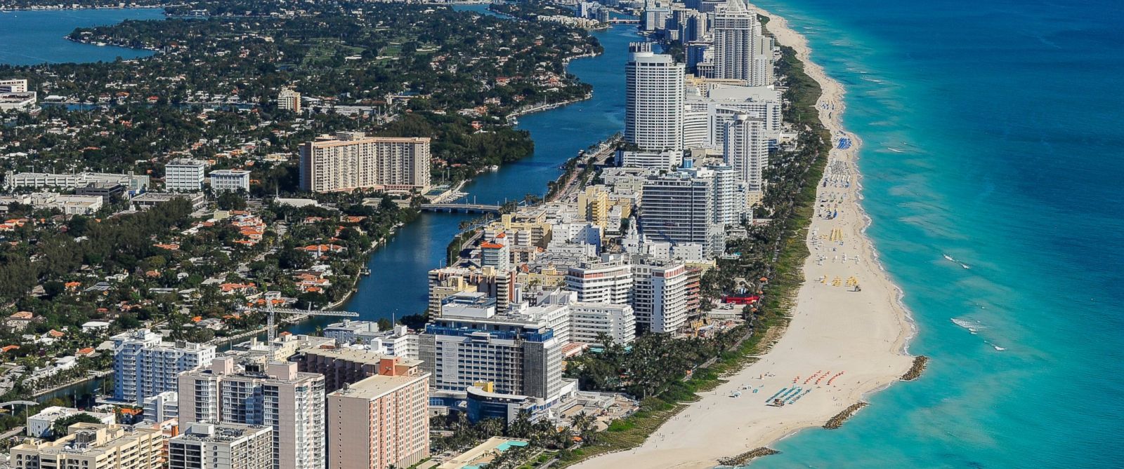 PHOTO: An aerial view of Miami Beach and South Beach from the MetLife blimp on March 8, 2014