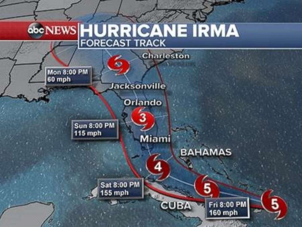 The latest projections on Thursday, Sept. 7, 2017 show Hurricane Irma will approach South Florida late Saturday or early Sunday.